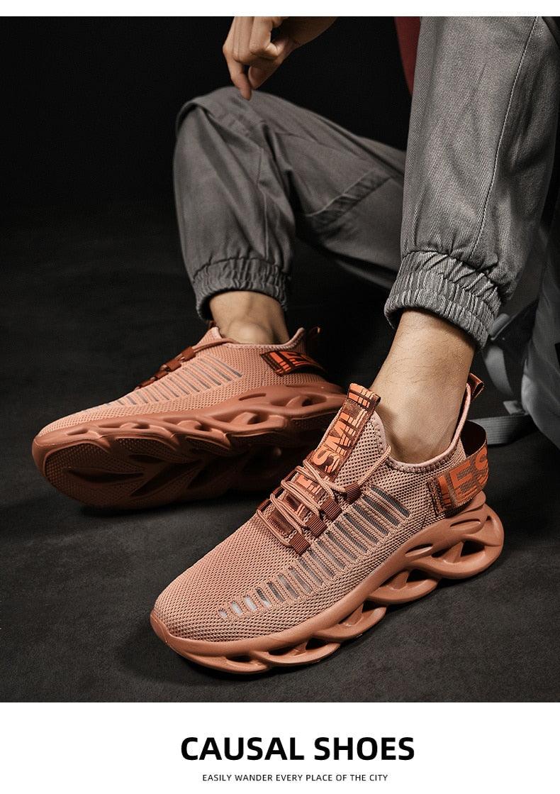 Stevvex men's luxury sneakers in rose-pink breathable mesh with sculpted rubber sole on Tampa Home & Garden Store