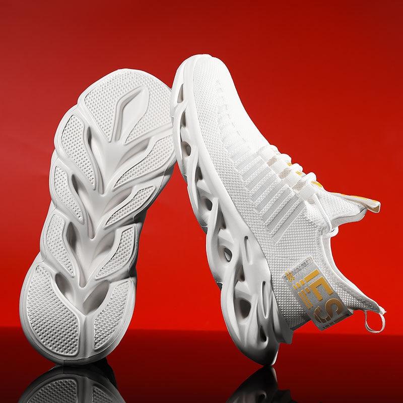 Stevvex men's luxury sneakers white breathable mesh upper with sculpted hollow rubber sole on Tampa Home & Garden Store