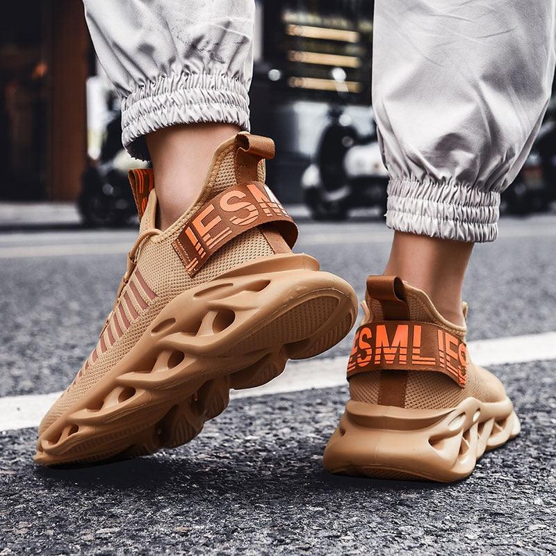 Men's Stevvex luxury sneakers in tan breathable rubber with sculpted sole on Tampa Home & Garden Store