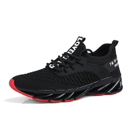 Men's running sneakers Stevvex black knit upper with red outsole accents athletic shoes on Tampa Home & Garden Store