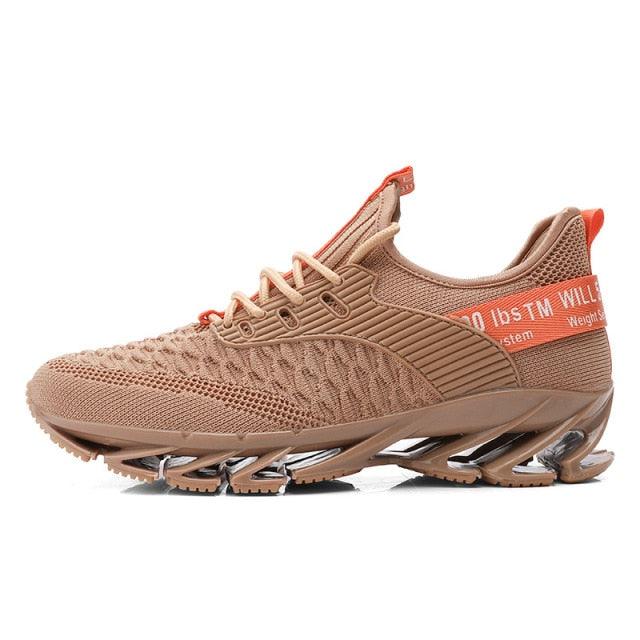 Stevvex men's running sneaker ST85SH6668YYR with tan knit upper, breathable non-slip lightweight athletic shoe on Tampa Home & Garden Store