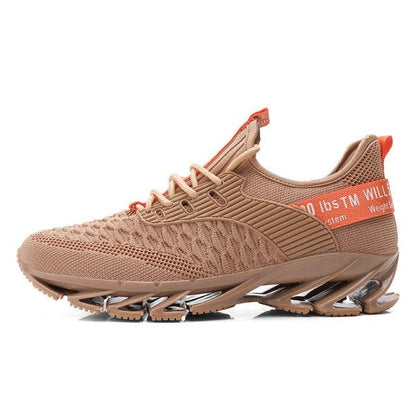 Stevvex men's running sneaker ST85SH6668YYR with tan knit upper, breathable non-slip lightweight athletic shoe on Tampa Home & Garden Store