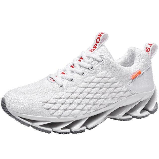 Men's running sneakers white breathable knit upper with cushioned sole and non-slip outsole on Tampa Home & Garden Store