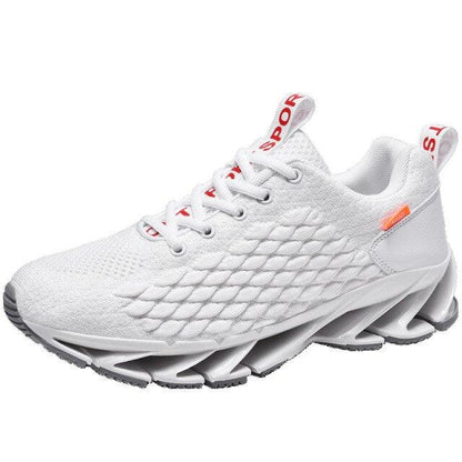 Men's running sneakers white breathable knit upper with cushioned sole and non-slip outsole on Tampa Home & Garden Store