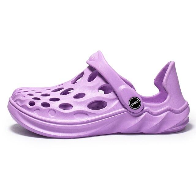 Stevvex purple perforated rubber sandal with adjustable strap and arch support on Tampa Home & Garden Store