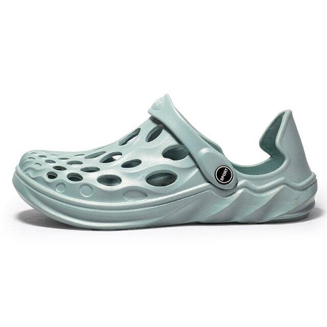 Men's Stevvex sandals rubber garden slip-on with perforated light teal upper and strap on Tampa Home & Garden Store