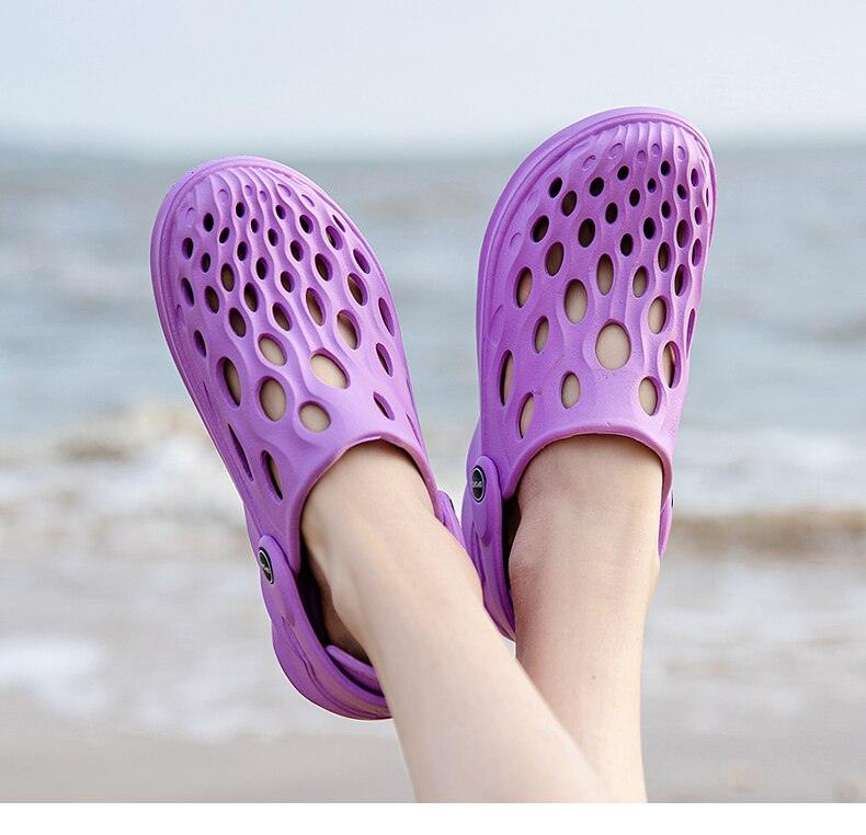 Stevvex men's purple rubber garden sandals with hole-pattern ventilation for beach and pool on Tampa Home & Garden Store