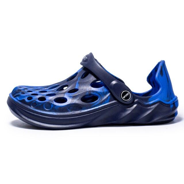Stevvex men's blue-black rubber water sandals with ventilation holes and adjustable strap on Tampa Home & Garden Store