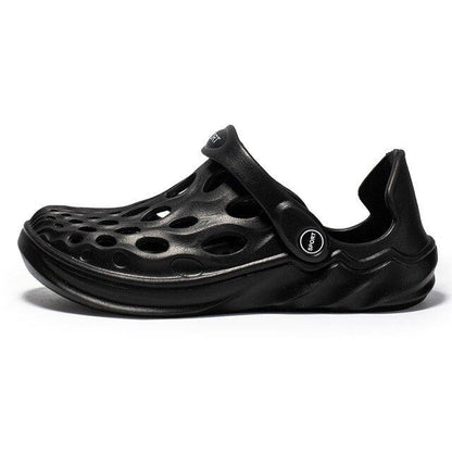 Stevvex men's black rubber sandals with perforated upper and adjustable strap for arch support on Tampa Home & Garden Store