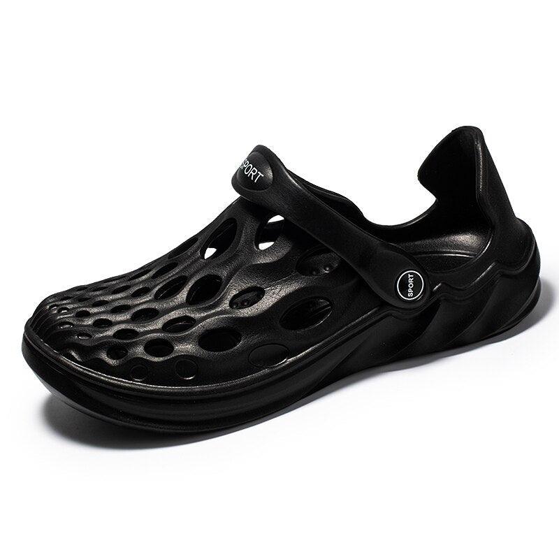Men's black perforated rubber sandals with adjustable strap on Tampa Home & Garden Store