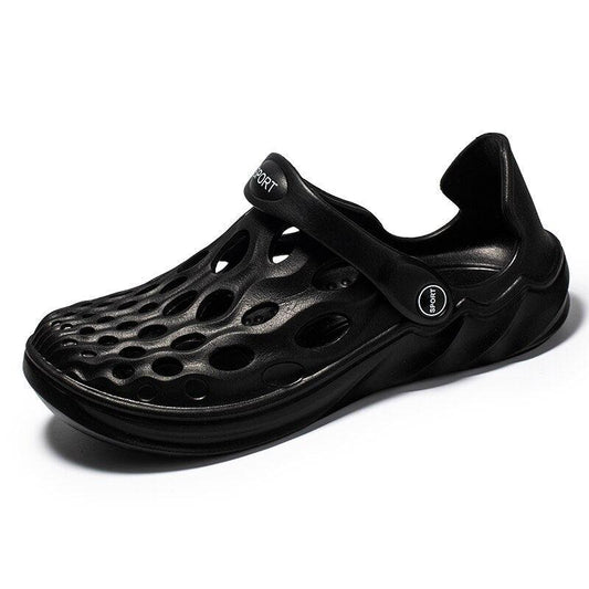 Men's black perforated rubber sandals with adjustable strap on Tampa Home & Garden Store