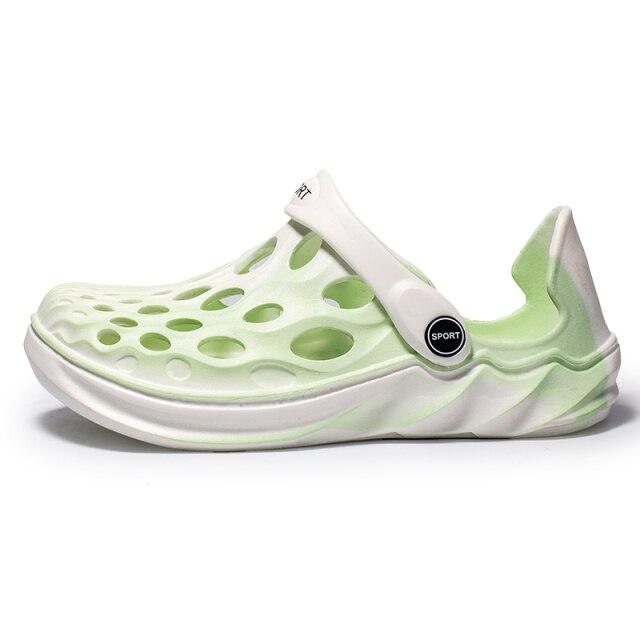 Stevvex men's perforated rubber sandal lime green white with adjustable strap on Tampa Home & Garden Store