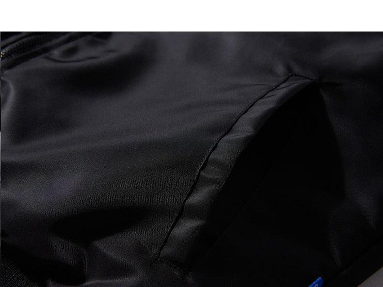 Stevvex men's black slim-fit padded jacket with pockets close-up seam detail on Tampa Home & Garden Store