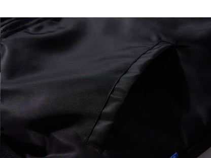 Stevvex men's black slim-fit padded jacket with pockets close-up seam detail on Tampa Home & Garden Store