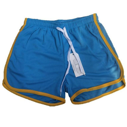 Stevvex men's athletic shorts blue with yellow piping, elastic waistband, drawstring on Tampa Home & Garden Store
