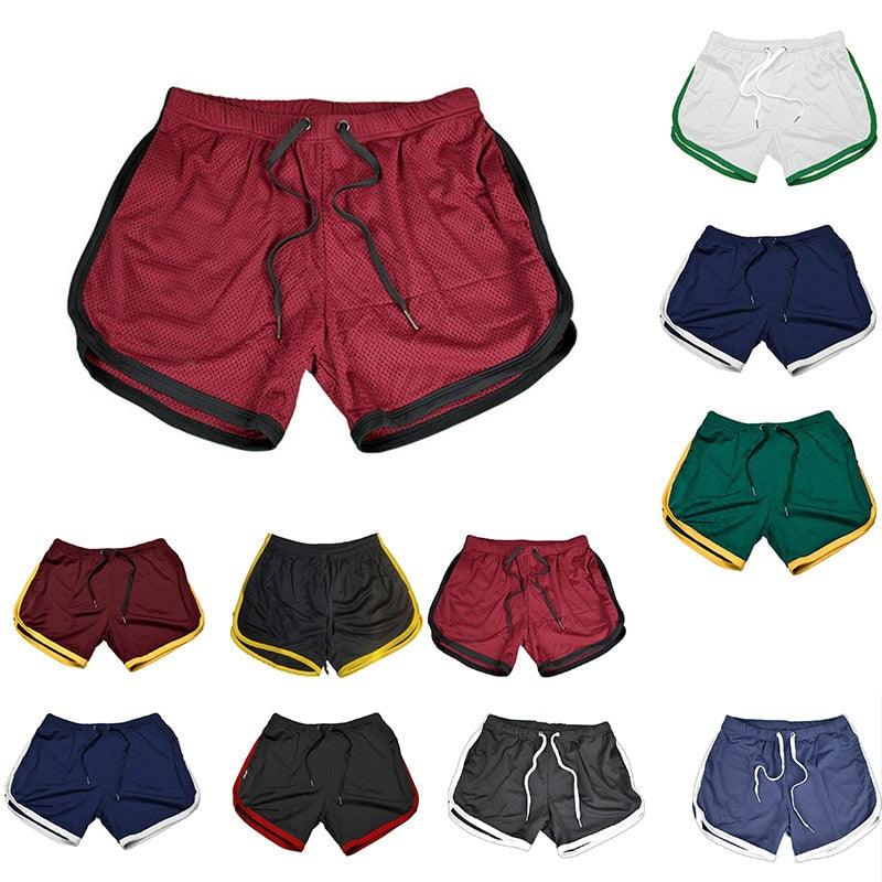 Stevvex men's athletic shorts collage showing red main pair with black trim and assorted colors on Tampa Home & Garden Store