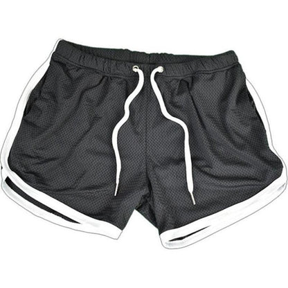 Stevvex men's athletic gym shorts black mesh fabric with white piping elastic drawstring on Tampa Home & Garden Store