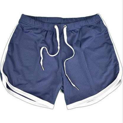 Men's Stevvex navy mesh athletic shorts with white piping and drawstring waistband on Tampa Home & Garden Store