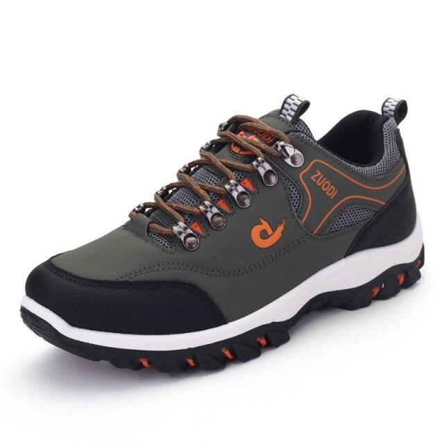 Men's hiking shoes Stevvex low-top, grey-black leather with orange accents, breathable non-slip outsole on Tampa Home & Garden Store