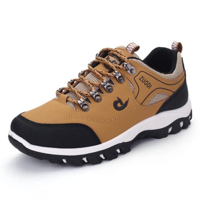 Men's hiking shoes low-top leather upper tan with breathable mesh non-slip outsole Stevvex on Tampa Home & Garden Store