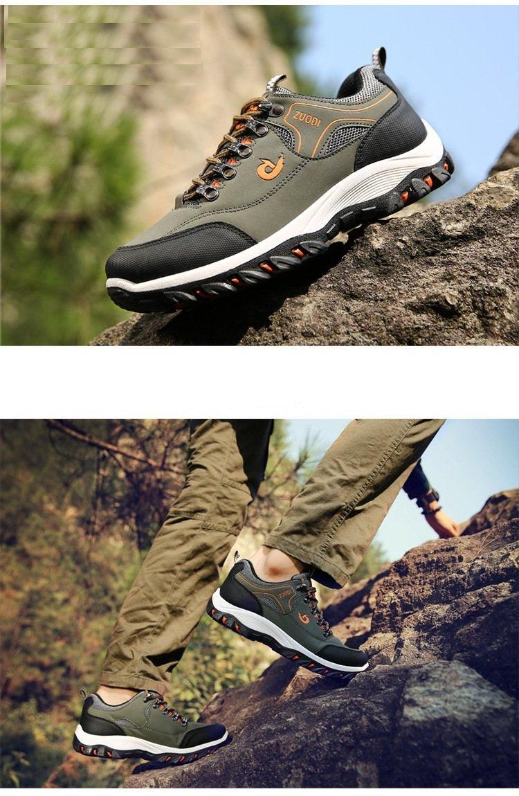 Stevvex men's low-top hiking shoes olive leather upper, breathable panels, non-slip outsole on Tampa Home & Garden Store
