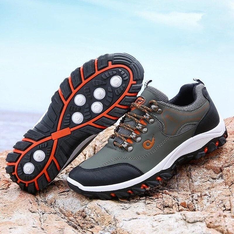 Men's hiking shoes Stevvex low-top breathable leather outdoor non-slip footwear gray/black orange on Tampa Home & Garden Store