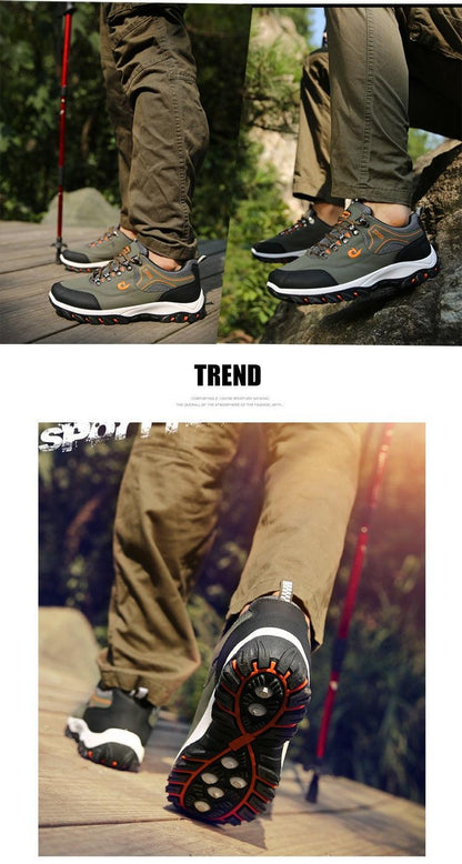 Stevvex men's hiking shoes olive-gray low-top breathable non-slip outsole on Tampa Home & Garden Store