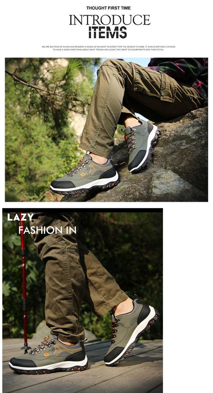 Men's sports hiking shoes olive-green leather, breathable low-top, non-slip Stevvex pair on Tampa Home & Garden Store