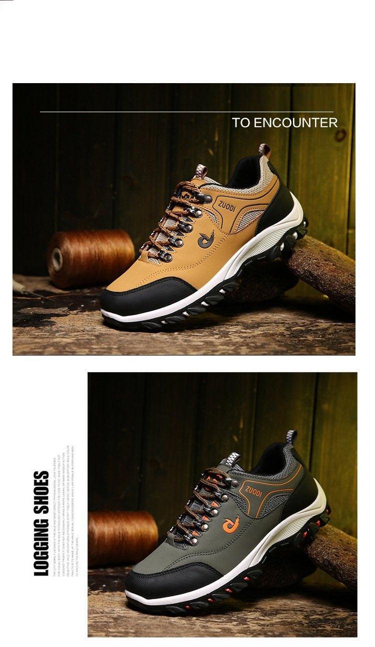 Stevvex men's hiking shoes two colorways tan and olive upper, non-slip rugged outsole on Tampa Home & Garden Store