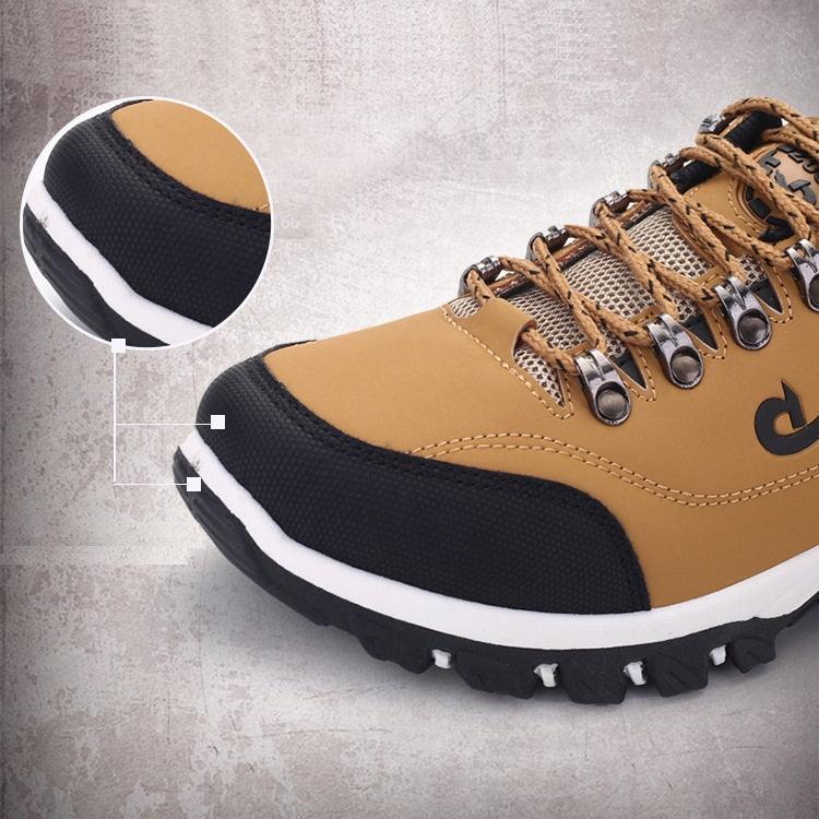 Men's hiking shoes Stevvex low-top tan leather upper with black toe cap non-slip outsole on Tampa Home & Garden Store