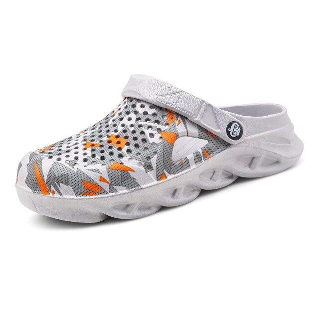 Stevvex men's garden slip-on shoes with camo mesh upper and white rubber sole on Tampa Home & Garden Store