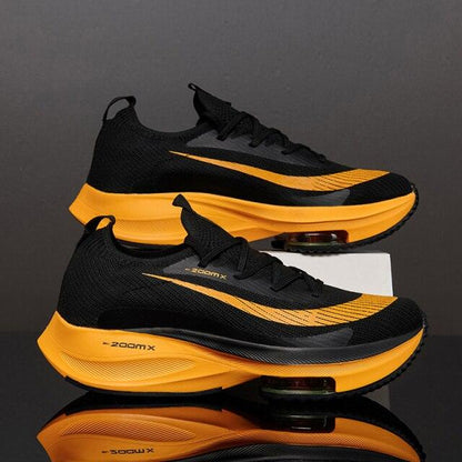 Stevvex men's athletic shoes pair black and orange mesh with air cushion sole for running on Tampa Home & Garden Store