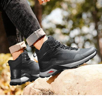 Stevvex men's hiking boots, black high-top water-resistant leather with non-slip outsole on Tampa Home & Garden Store