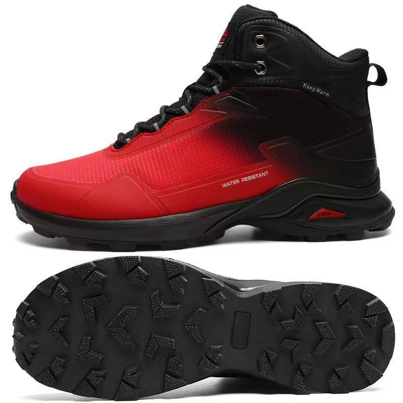 Stevvex men's warm boots red-black waterproof high-top snow boot with rugged non-slip sole on Tampa Home & Garden Store