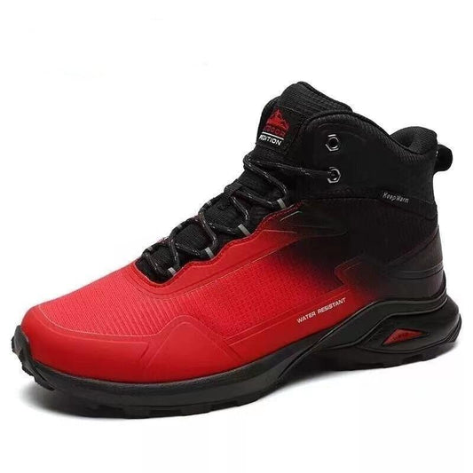 Men's Stevvex red black warm winter boots, waterproof, non-slip hiking outsole on Tampa Home & Garden Store