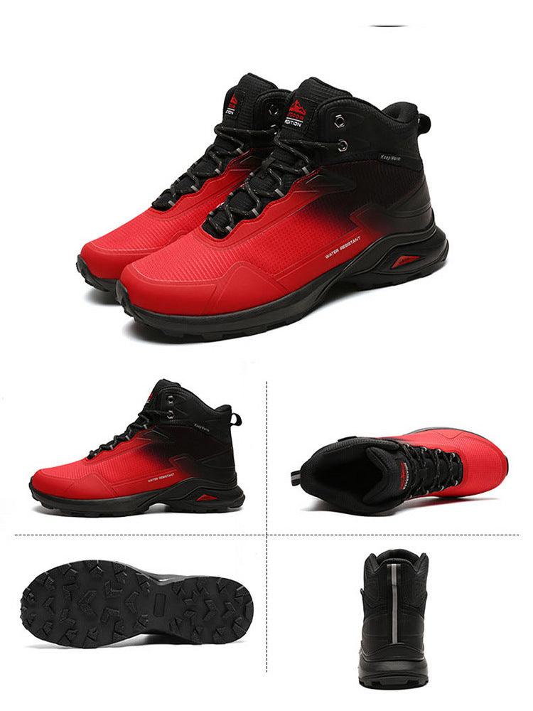 Stevvex men's warm waterproof snow boots red and black high-top with non-slip lug sole on Tampa Home & Garden Store