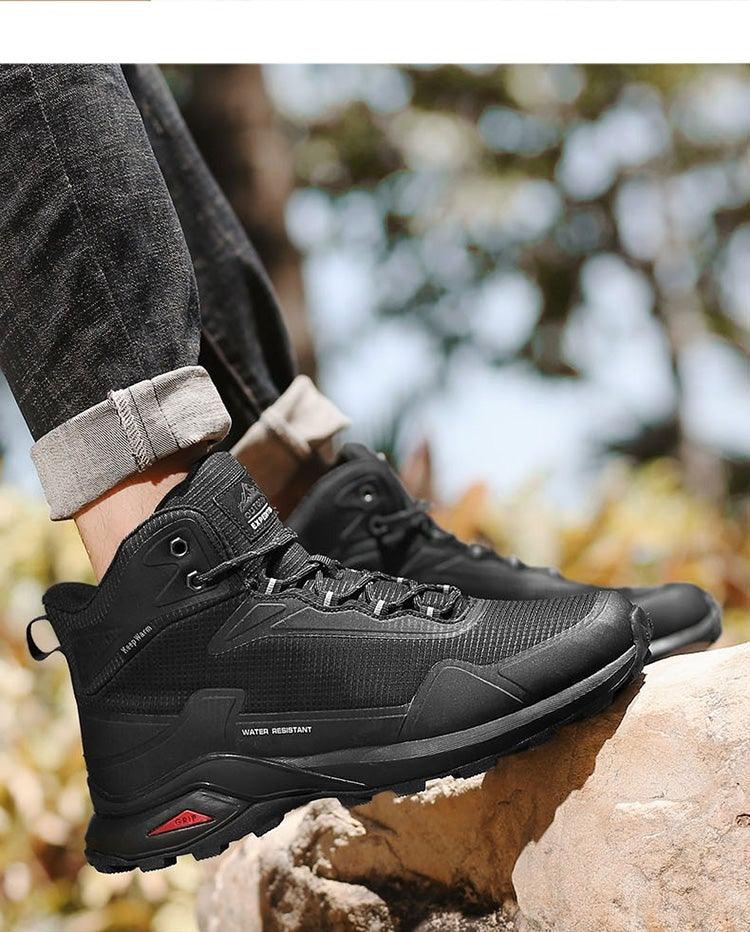 Stevvex men's black water resistant hiking boots pair high-top with rugged sole on Tampa Home & Garden Store