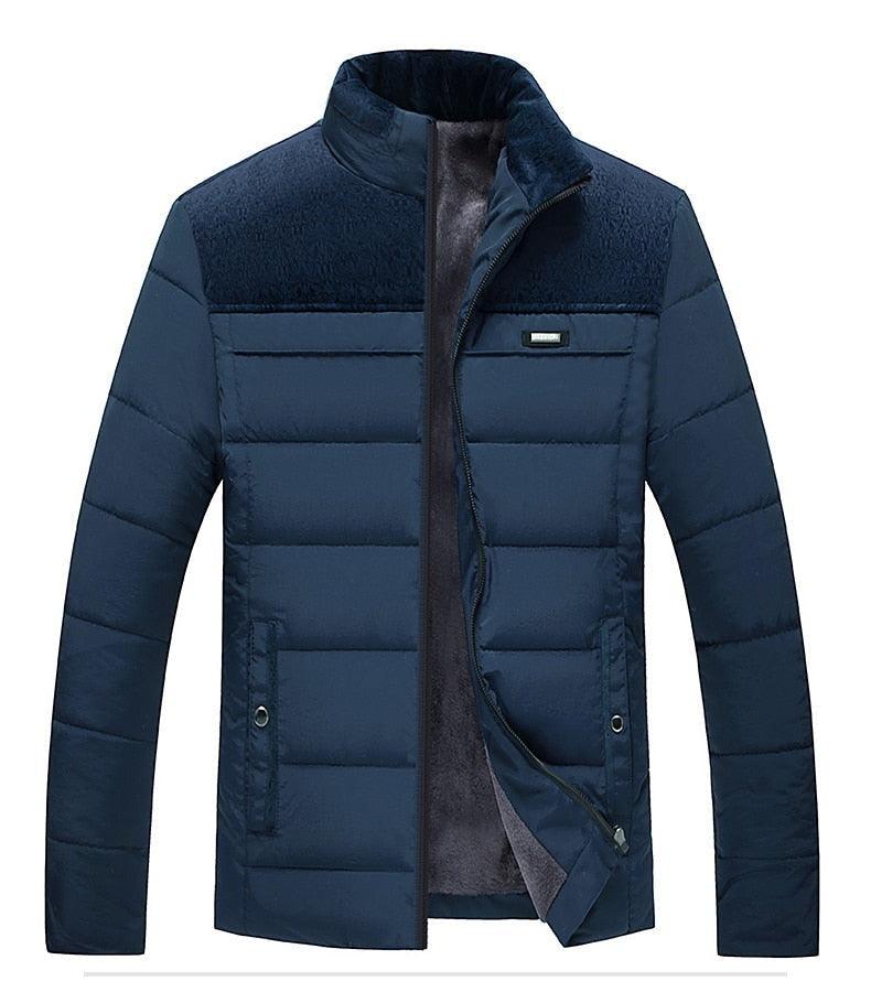 Stevvex men's navy padded winter jacket with zip front and quilted body on Tampa Home & Garden Store