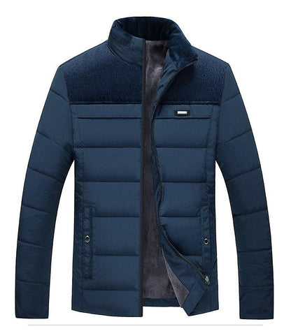 Stevvex men's navy padded winter jacket with zip front and quilted body on Tampa Home & Garden Store