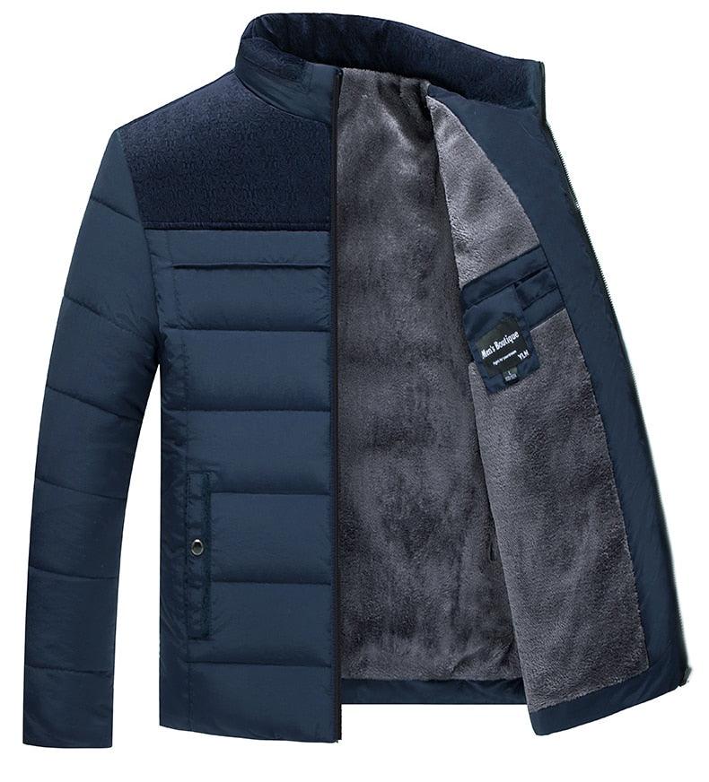 Men's navy Stevvex padded puffer jacket with soft gray fleece lining on Tampa Home & Garden Store