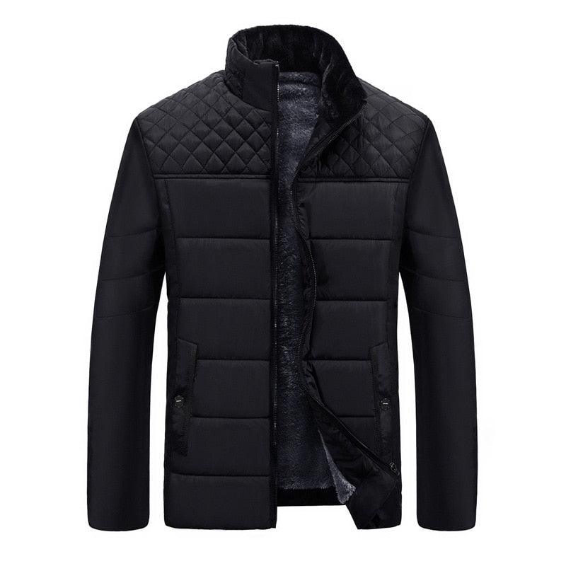 Men's black quilted padded winter jacket Stevvex zip-front high collar pockets on Tampa Home & Garden Store