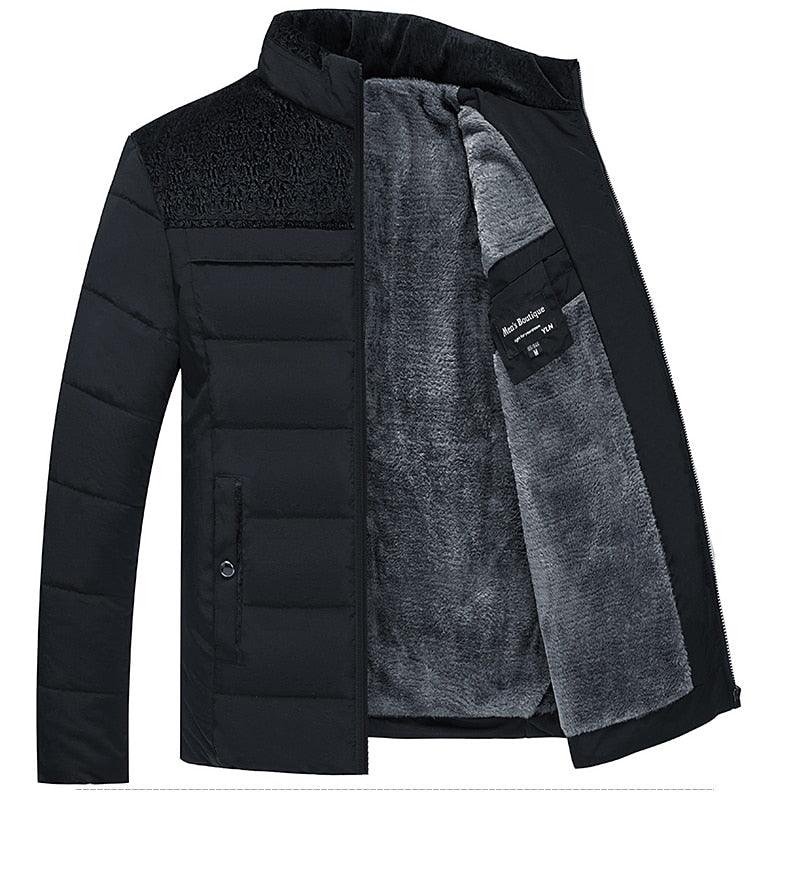 Men's warm winter jacket Stevvex black quilted padded coat with grey fleece lining on Tampa Home & Garden Store