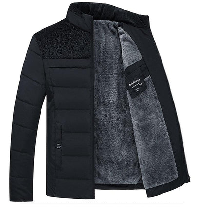 Men's warm winter jacket Stevvex black quilted padded coat with grey fleece lining on Tampa Home & Garden Store