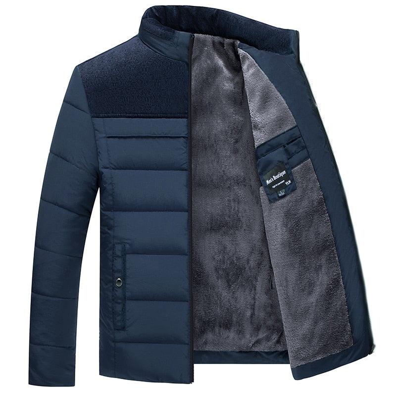 Men's Stevvex navy padded winter jacket with quilted panels and soft lining on Tampa Home & Garden Store