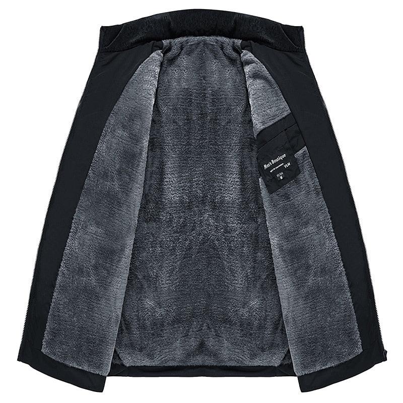 Men's warm padded winter jacket with black exterior and gray plush lining Stevvex on Tampa Home & Garden Store