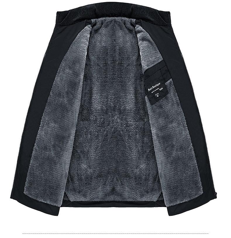 Men's warm winter jacket Stevvex with grey plush lining and black outer shell on Tampa Home & Garden Store