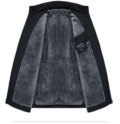 Men's warm winter jacket Stevvex with grey plush lining and black outer shell on Tampa Home & Garden Store