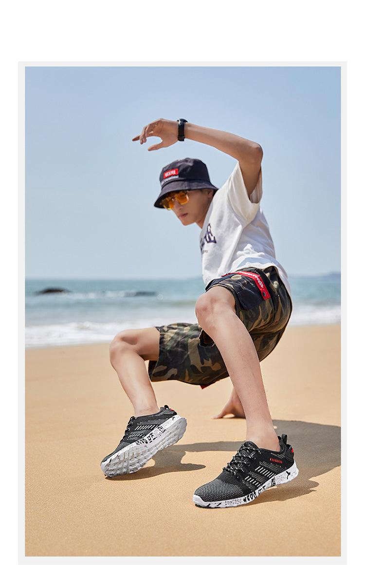 Men's water sports sneakers Stevvex, black mesh with white outsole, quick-dry beach footwear on Tampa Home & Garden Store