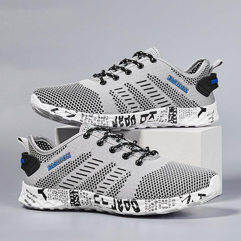 Stevvex men's water sports sneakers gray knit upper with black laces and bold sole pattern on Tampa Home & Garden Store