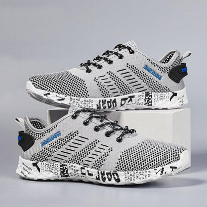 Stevvex men's water sports sneakers gray knit upper with black laces and bold sole pattern on Tampa Home & Garden Store